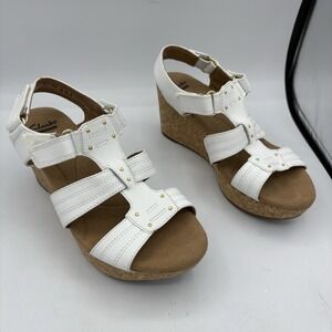 Clarks Shoes Womens Size 6 M‎ White Annadel Orchid Strappy Cork Wedge Sandals